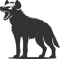 A hyena standing with its mouth open in a silent laugh vector animal silhouette