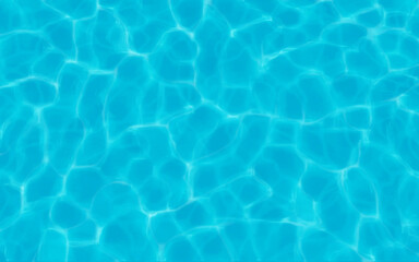 Obraz na płótnie Canvas Top view of swimming pool wave surface. Blue underwater tiles as background. Reflection of light in wavy blurred pattern. Feeling of fluid movement.