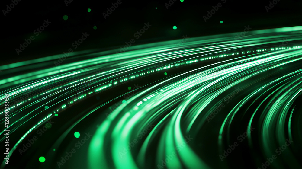 Poster futuristic digital data streams with green light effects for technology design
