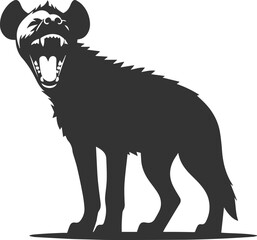 A hyena standing with its mouth open in a silent laugh vector animal silhouette