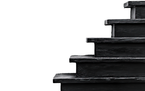 Black stairs on transparent or white background,png