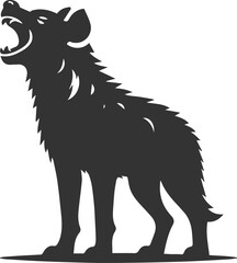 A hyena standing with its mouth open in a silent laugh vector animal silhouette
