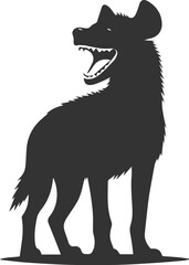 A hyena standing with its mouth open in a silent laugh vector animal silhouette