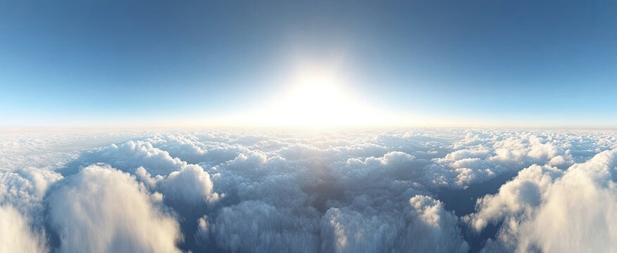High-altitude view of cloudscape with bright sun - Powered by Adobe