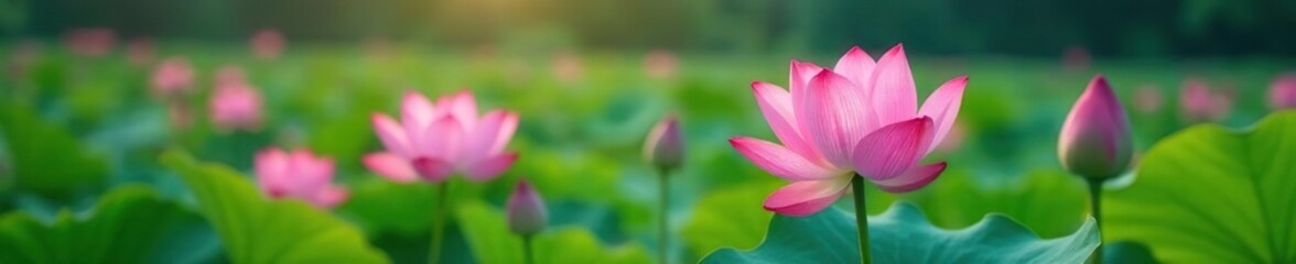 Fototapeta premium Lotus flowers blooming in a serene environment, lotus, nature
