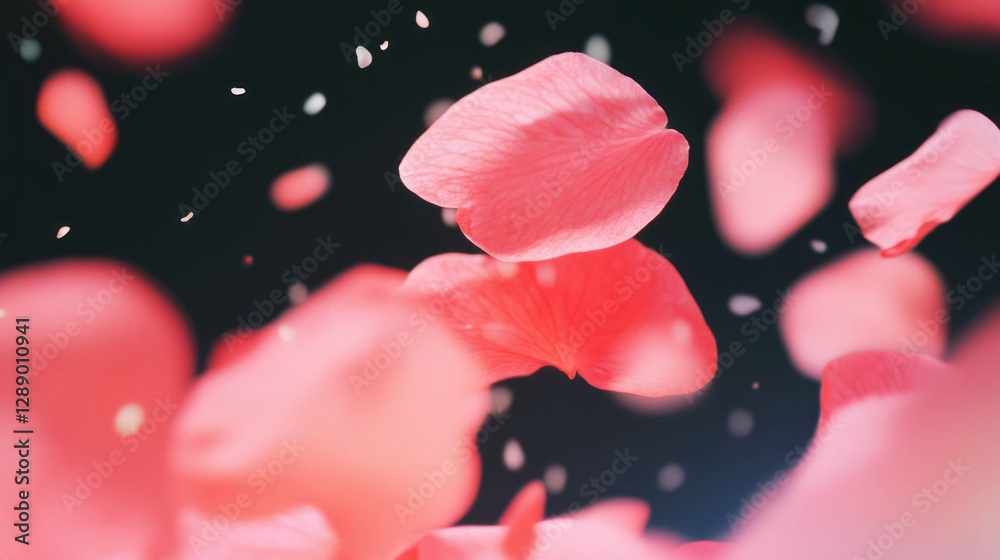 Poster delicate pink petals falling with soft diffused background for nature design