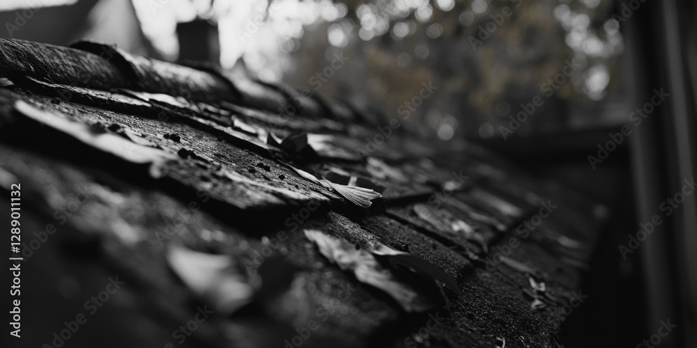 Aufkleber a photograph of a black and white roof with details visible, suitable for use in architecture or des