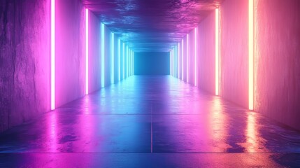 An abstract 3D background with neon pink laser rays forming a glowing tunnel and a mirrored glass floor. A retro 80s to 2000s VJ template for disco music, set against an isolated black warp