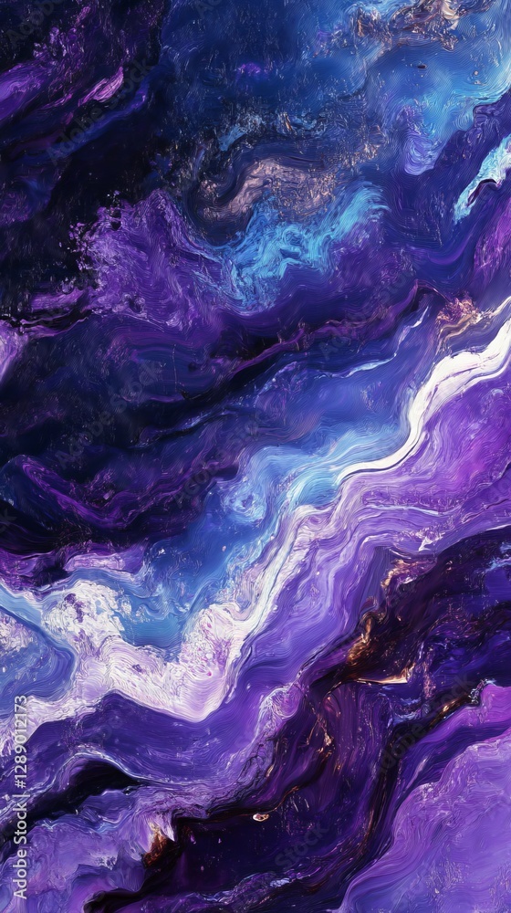 Poster vibrant abstract painting with flowing purple and blue swirls. dynamic art with rich textures, creat