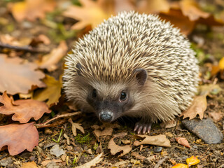 Fototapeta premium hedgehog in the autumn forest. (Scientific name: Erinaceus Europaeus)