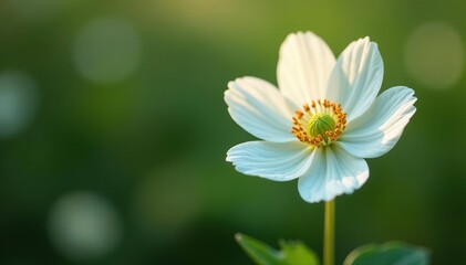 Delicate white anemone blooms on a weathered branch stem, wildflowers, tree