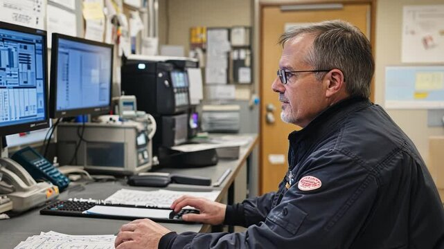 Precision at Work: A focused professional, eyes glued to the monitors, navigates a complex interface, orchestrating intricate processes, showcasing the power of technology in action.