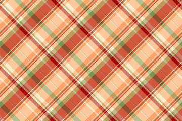 Spring textile vector background, contemporary tartan texture pattern. Layout check fabric seamless plaid in orange and red colors.
