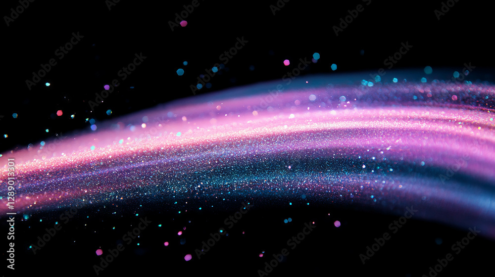 Poster abstract background with falling glitter and light refraction for festive design