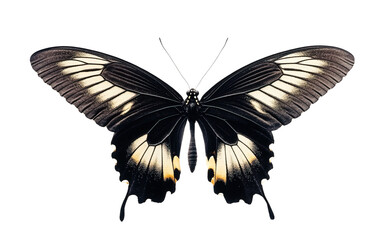Naklejka premium Black butterfly flying on transparent or white background,png