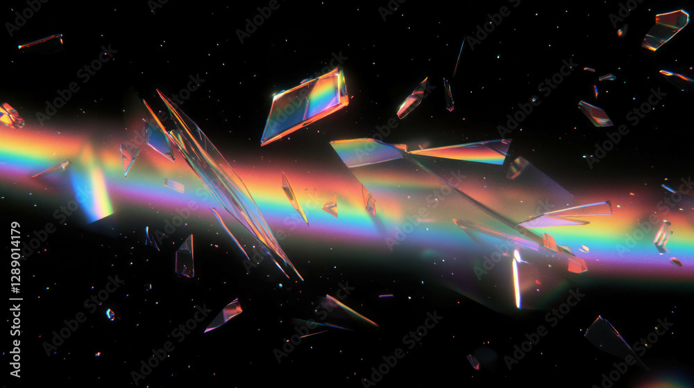 Poster Holographic shards in space with rainbow reflections – futuristic cosmic abstract background