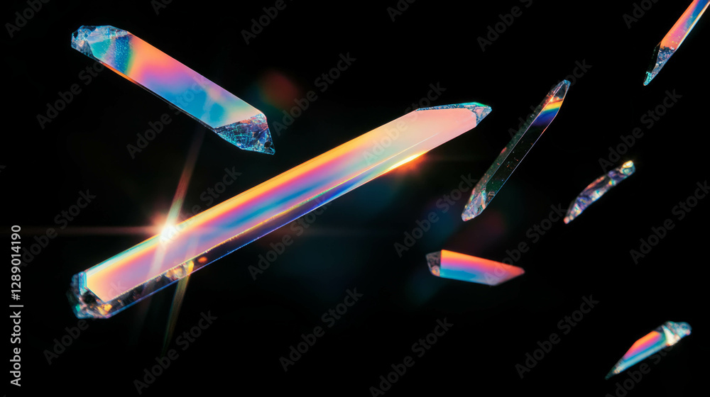 Aufkleber Holographic shards falling against a dark background for futuristic design