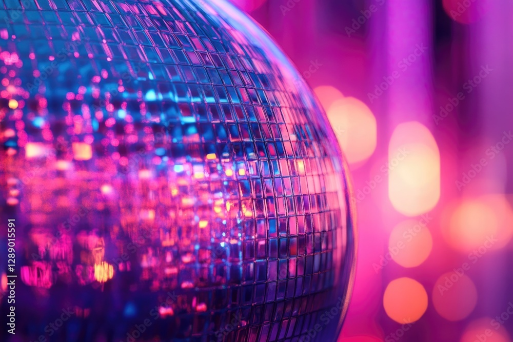 Poster a shining disco ball with colorful lights in the background