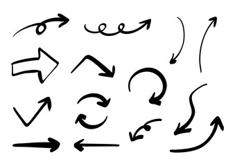 ベクターのペンの手書きの矢印セット 白黒