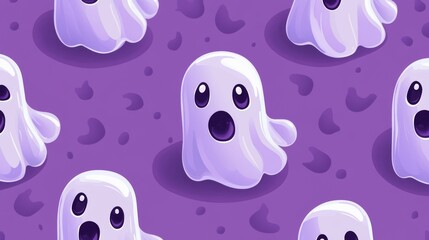 A modern art pattern illustration in cartoon design style featuring a background of spooky, scary, and funny white ghosts