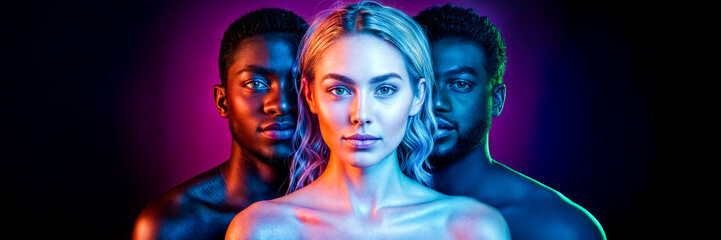 Obraz premium party erotic threesome portrait mix integration night