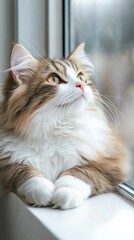 Fluffy Cat Gazing Out Window on a Rainy Day - Ideal for Pet-Themed Decor Inspiration