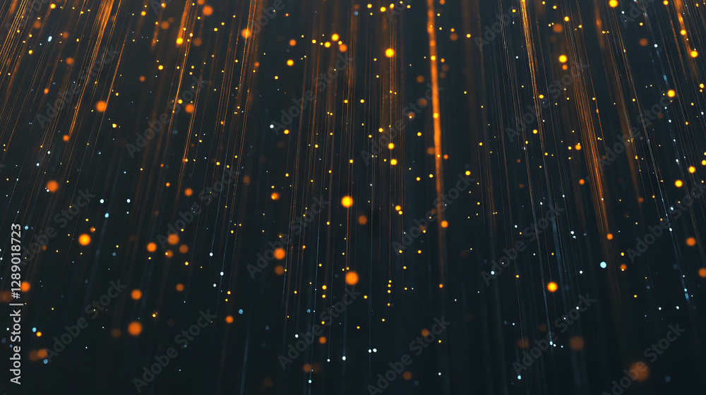 Poster atmospheric rainfall scene with glowing light particles for background design