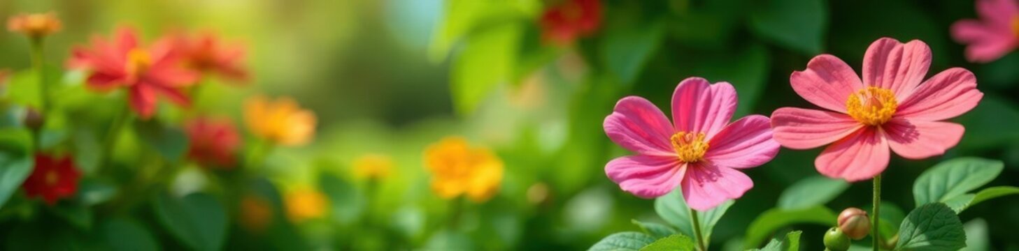 Descri??o da florada de lindas flores em um jardim, verde, flor, jardim