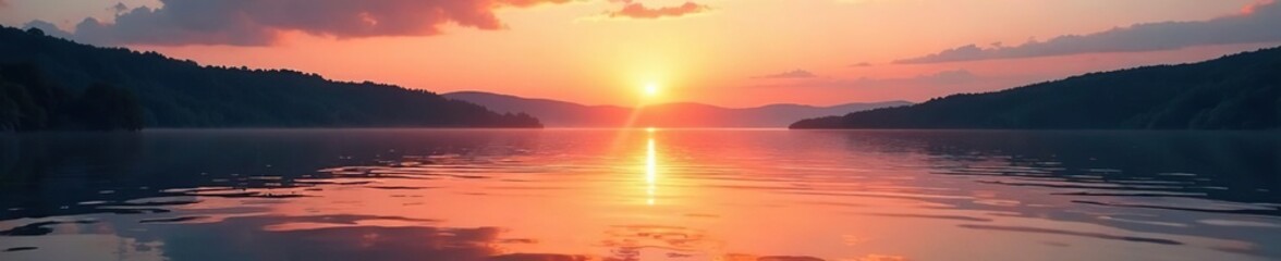 Obraz premium Calm lake scene at sunset with gentle ripples on its surface, water, reflection