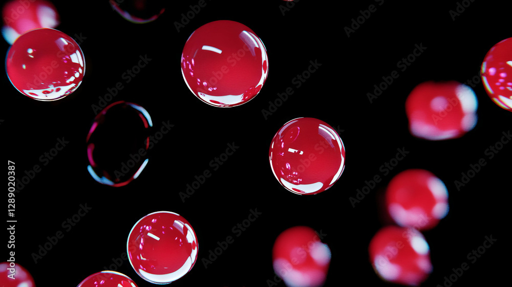 Poster vibrant display of falling red cranberries on black background
