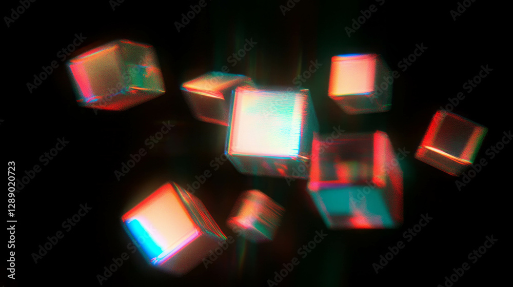 Poster Vibrant abstract background with rotating cubes in motion
