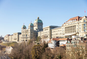 Fototapeta premium Switzerland, Bern. Federal Palace front view, Swiss government and parliament building