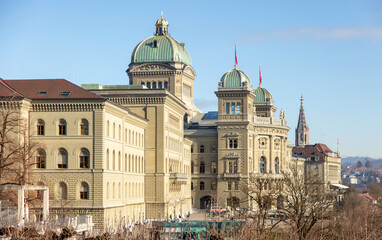 Obraz premium Switzerland, Bern. Federal Palace front view, Swiss government and parliament building