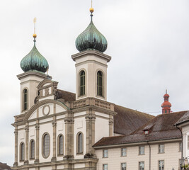 Fototapeta premium Switzerland, Lucerne. Jesuit Church, Catholic Church in baroque style architecture