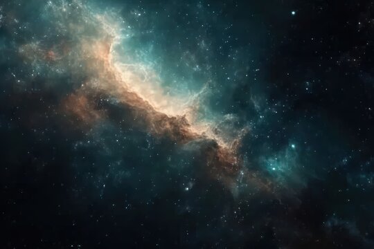 Cosmic landscape of nebulae, swirling clouds of gas and dust, stars, and galaxies. Deep space exploration