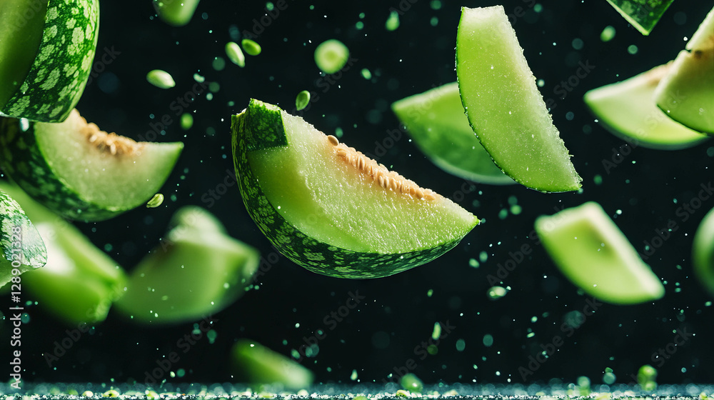 Aufkleber dynamic background of falling sliced bitter melons for creative design