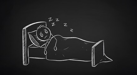 Chalkboard-Style Stick Figure Sleeping in Bed with Zzzz – Rest and Relaxation Concept