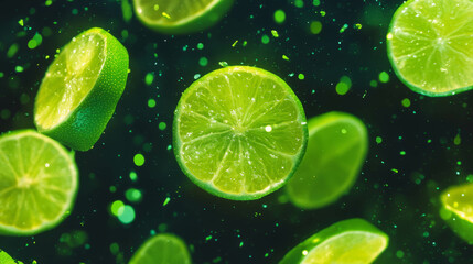 Vibrant summer citrus burst with falling sliced limes