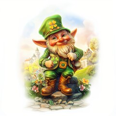 Cute Leprechaun fairy and green decorations of St. Patrick’s Day.