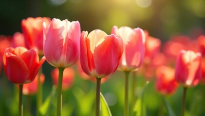 delicate tulip stems swaying freely in warm air, petals, natural, garden