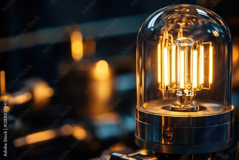 Poster Close-up of a light bulb on a table with a simple and minimalistic background