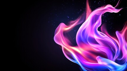Obraz premium A colorful flame with a purple and blue hue. The flame is surrounded by a dark background. Concept of energy and movement, as if the flame is dancing in the air. The vibrant colors of the flame