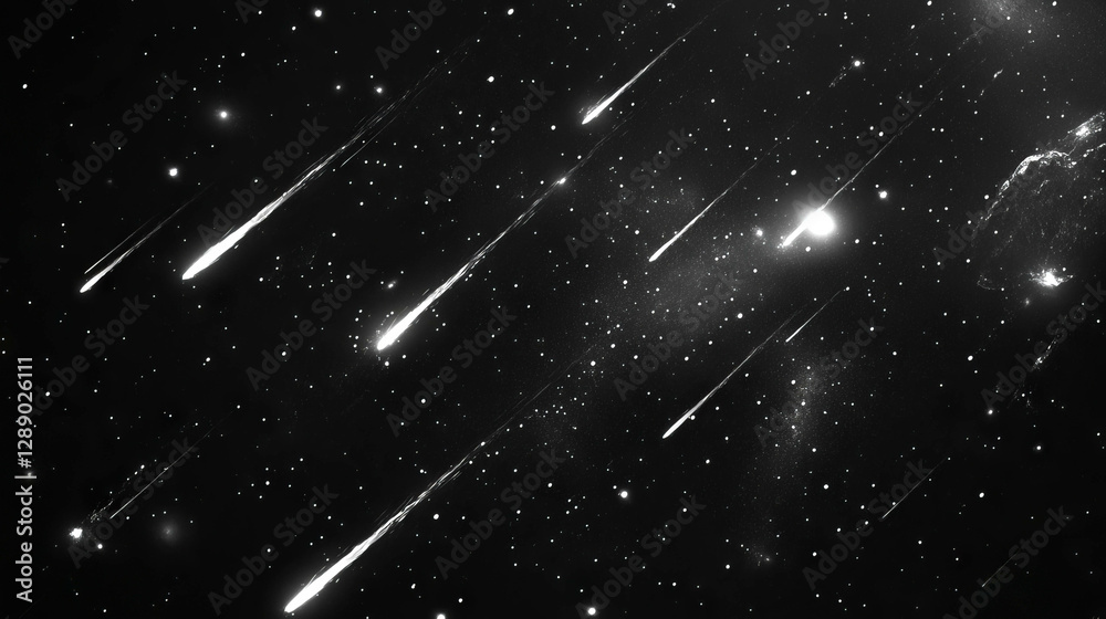 Poster celestial display of falling stars and brilliant white light for futuristic backdrop