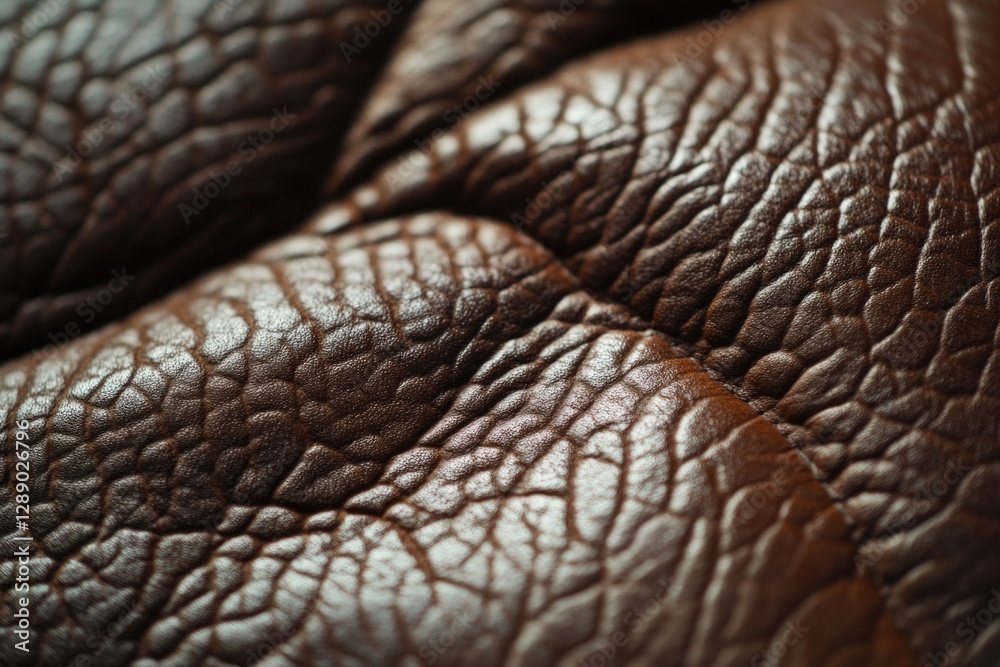 Poster a close-up shot of a brown leather couch with intricate stitching and a smooth surface