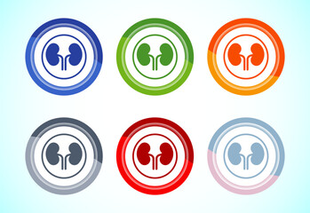 Kidney icon design illustration. Human organ icon, Kidney care logo symbol. 6 color button design set