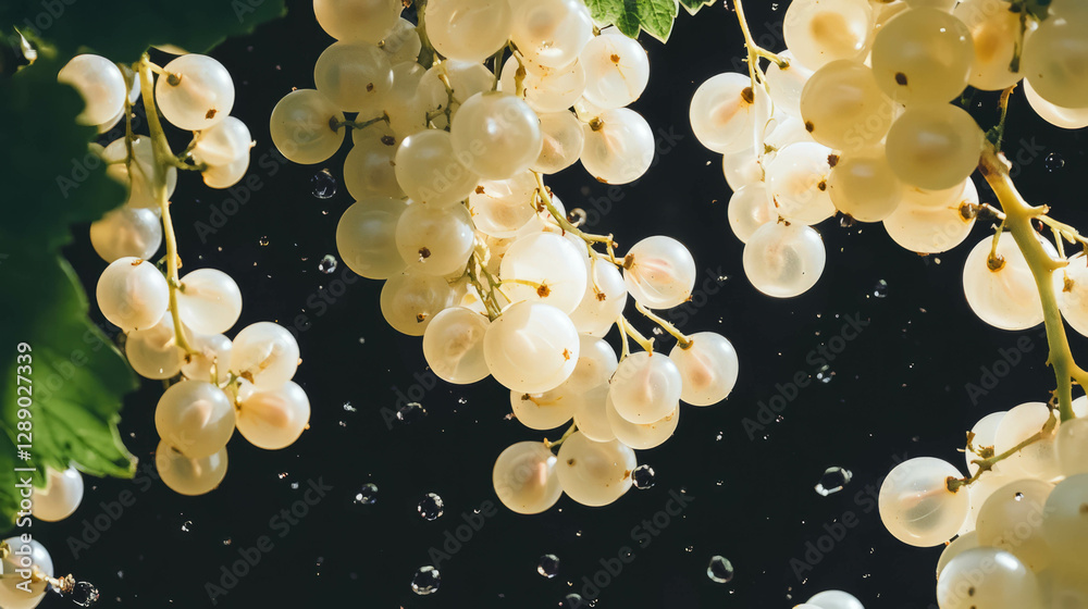 Poster falling white currants background with delicate details for nature-themed design