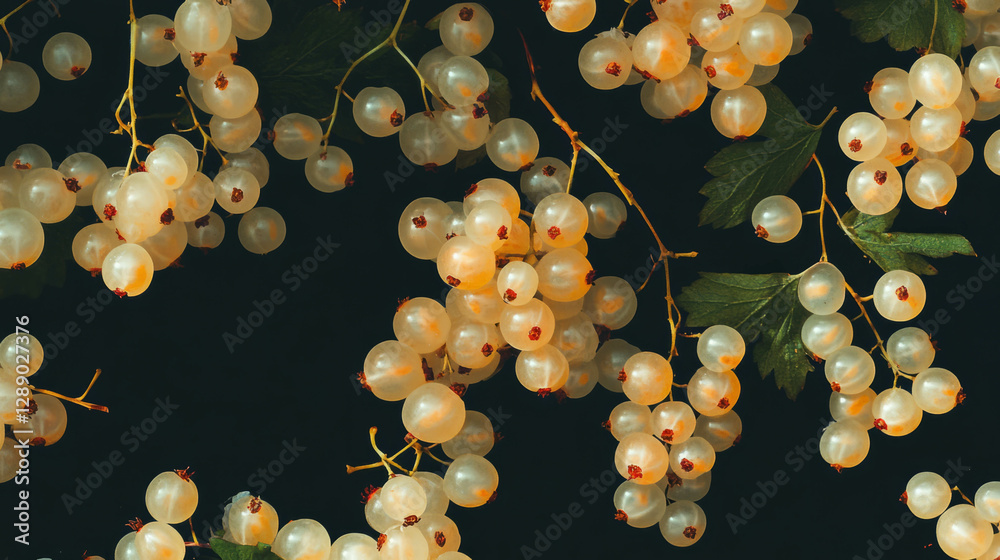 Poster falling white currants background with delicate details for nature and culinary design