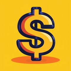 Bright dollar sign illustration on vibrant yellow background symbolizes finance and wealth. Concept of dollar sign conveys ideas of money, economics, and prosperity
