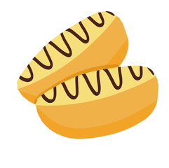 Vector illustration of choco pukis, a traditional Indonesian sweet sponge cake with chocolate drizzle. Perfect for food icons, menus, and culinary design.