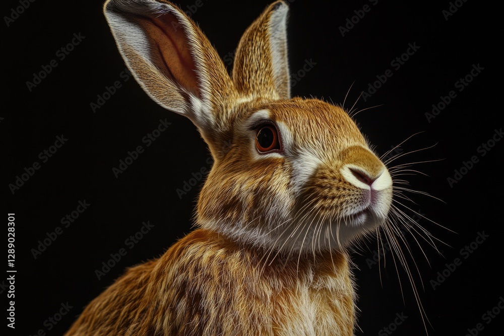 Poster close-up shot of a rabbit against a dark or black background